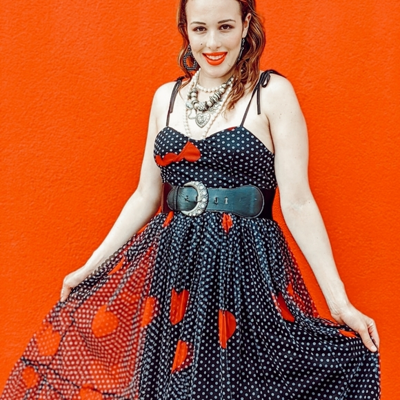 NWT Heart Polka Dot Party Midi Dress S:Small-Med - Picture 5 of 14